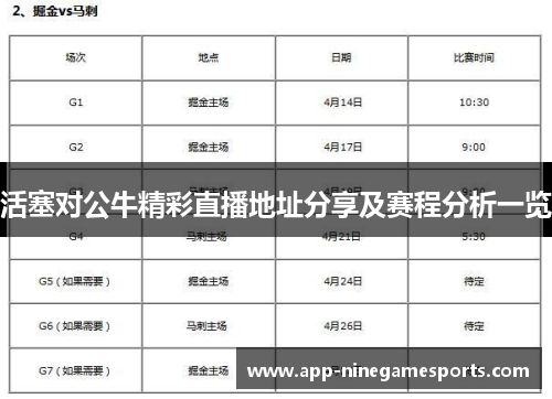 活塞对公牛精彩直播地址分享及赛程分析一览